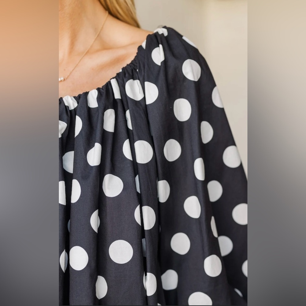 Black & White Giant Polka Dot Swing Dress | Large | Bubble Sleeves | NWT - Picture 7 of 10
